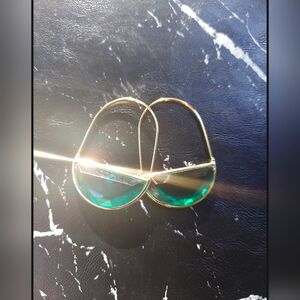 Emerald glass and Gold earrings